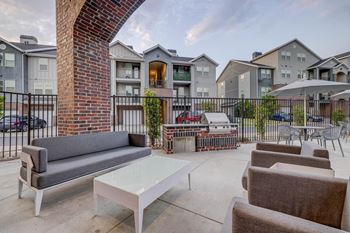 Outdoor spaces with seating and barbecues